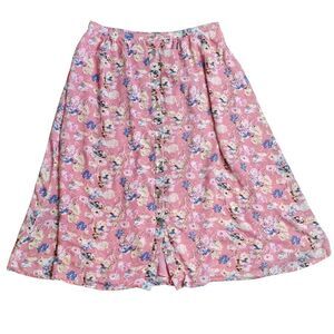 Pink Floral Prarie Cottagecore Fairycore Feminine Shell ButtonFront Maxi Skirt M